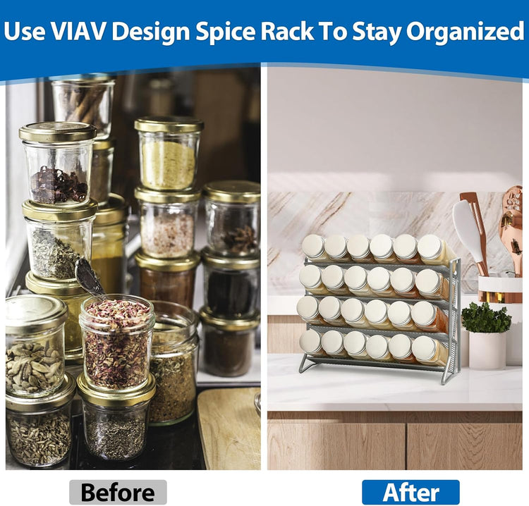 2PCS 4Tier Spice Rack for Counter Free Standing,Spice Rack for Inside Cupboard Hanging Wall Mounted Spice Seasoning Organiser Spice Jars Bottle Organizer for Kitchen Pantry(Silver)