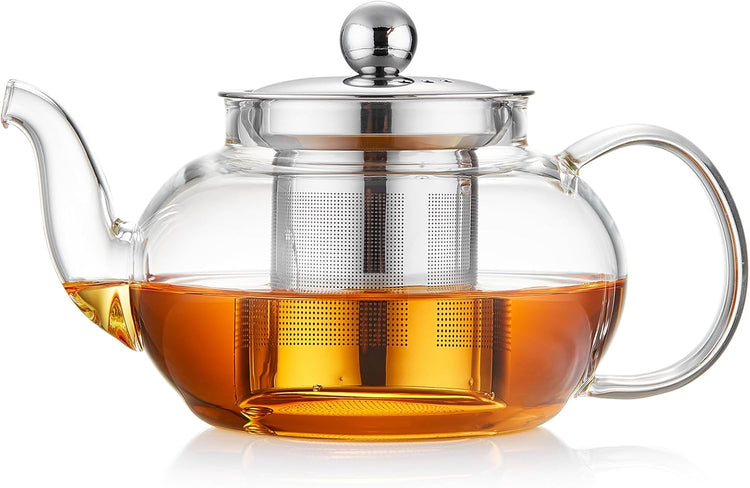 Glass Teapot with Removable Infuser, 27 oz/800ml Glass Tea Pot Small Borosilicate Glass Tea Steeper Kettle with Loose Leaf Tea Strainer For Flower Blooming Tea, ClearTea Maker Pitcher