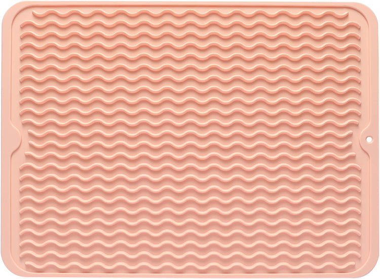 Silicone Dish Drying Mat for Multiple Usage,Easy clean,Eco-friendly,Heat-resistant Silicone Mat for Kitchen Counter or Sink,Refrigerator or drawer liner Pink L 16 inches x 12 inches