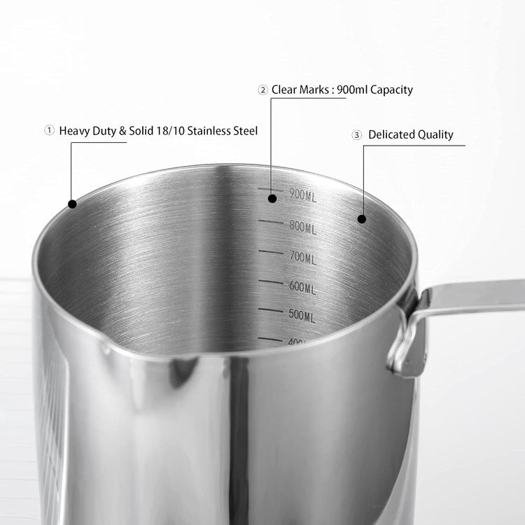 IMEEA Milk Warmer Pot Turkish Coffee Pot 18/10 Tri-Ply Stainless Steel Butter Warmer with Spout (30oz/900ml)