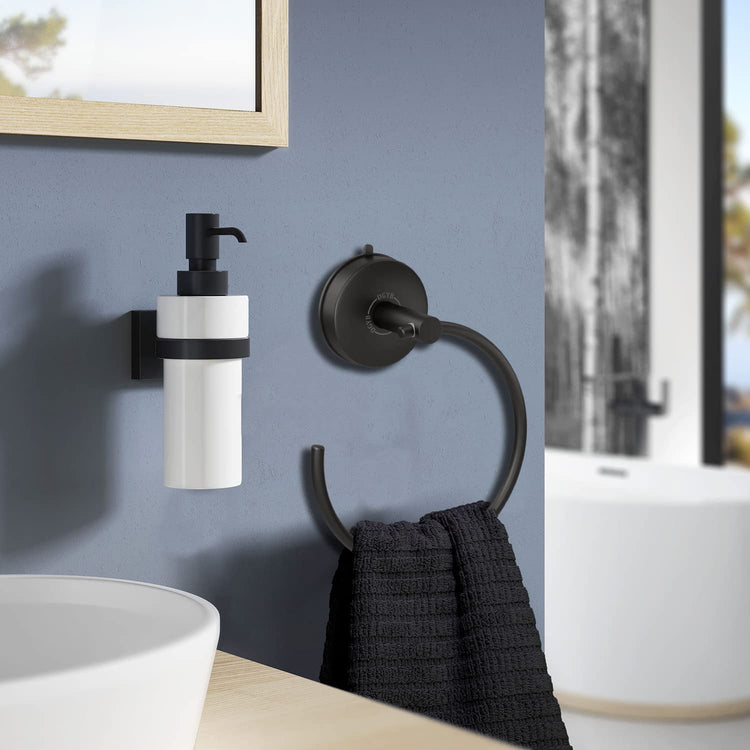 Suction Cup Hand Towel Ring Black Hand Towel Holder for Bathroom Wall SUS 304 Stainless Steel Kitchen Towel Hanger