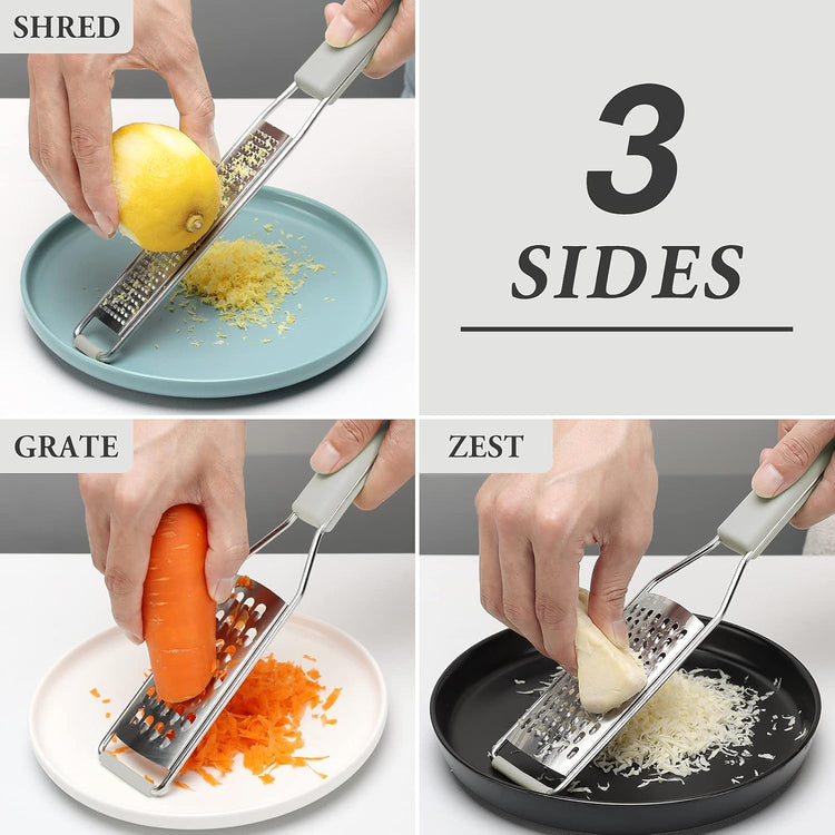 Cambom Lemon Zester Grater Three-piece Suit - Heavy Duty Kitchen Tool for Parmesan Cheese, Ginger, Garlic, Nutmeg, Chocolate, Vegetables,Fruits,Stainless Steel Grater Dishwasher Safe Clear
