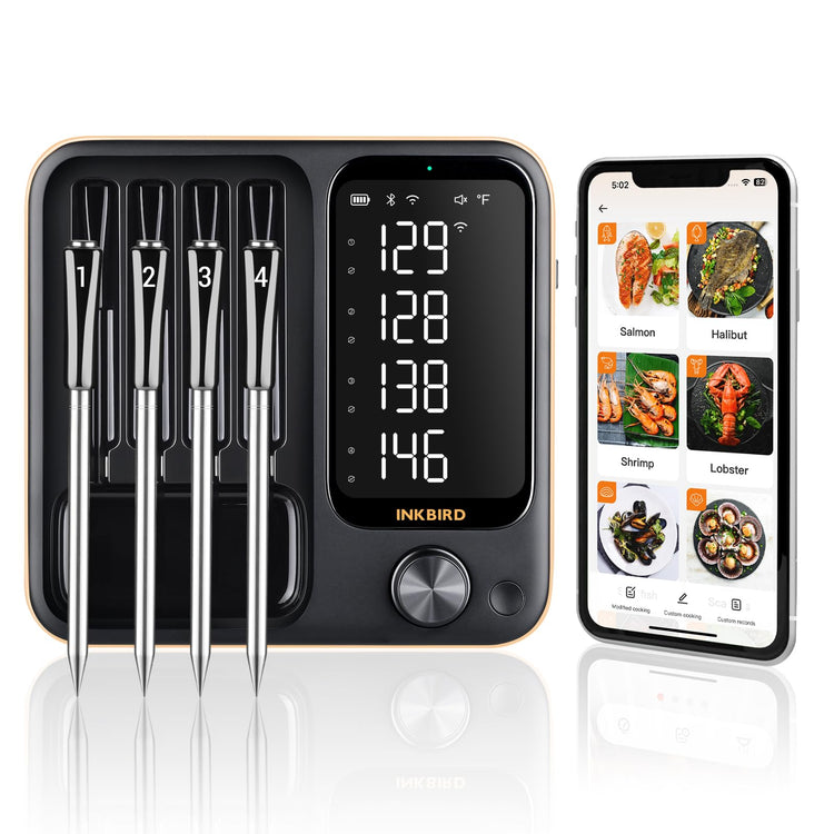 4 Probe WiFi Wireless Meat Thermometer with 360°Readable LCD Standalone Base