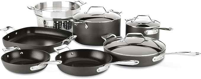 All-Clad Essentials Hard Anodized Nonstick Cookware Set 10 Piece Oven Safe 350F Pots and Pans Black
