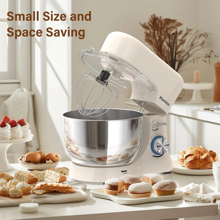 Stand Mixer,3-In-1 10-Speed 660W 5.5QT Tilt-Head Food Mixer, Electric Mixer with Bowl, Dough Hook, Whisk and Beater,Kitchen Mixer for Baking, Cake and Most Home Cooks, Beige