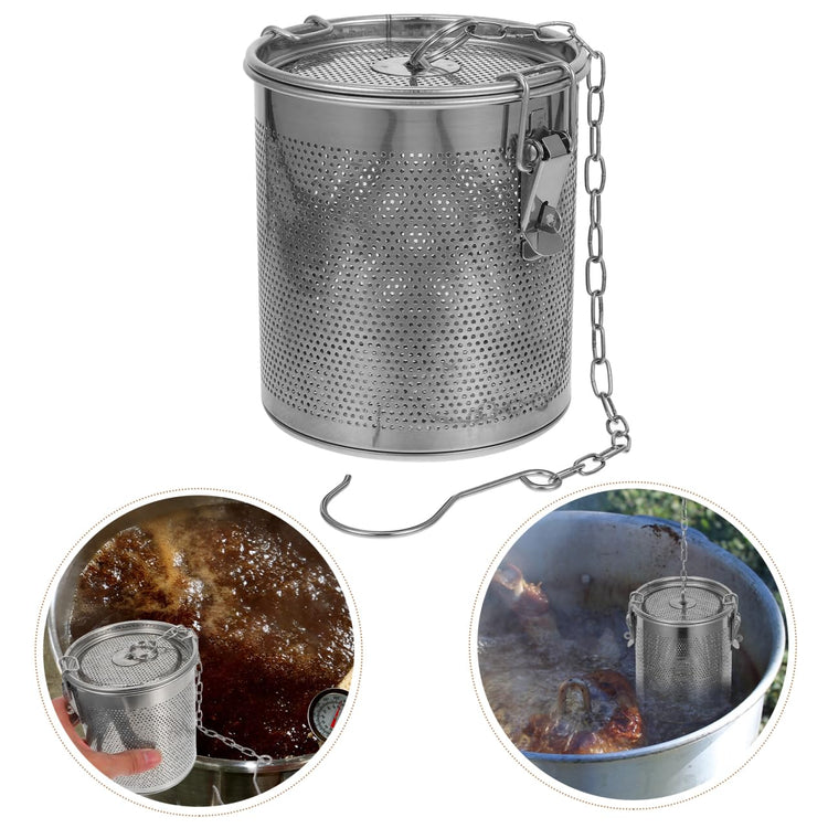 Stainless Steel Soup Seasoning Basket with Fine Mesh Strainer and Long Chain Reusable Spice Bag for Broth Stews and Tea Infusion Easy to Clean 5.11X4.44X4.44In