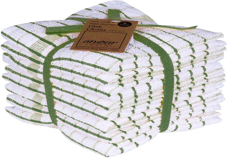 AMOUR INFINI Kitchen Dish Cloths Set of 8 - Ultra Soft, Highly Absorbent, Quick-Drying Terry Cotton Dishcloths 12"x12" Inch Wash & Cleaning Cloths for Kitchen & Dishwashing (Green) - Nestoria
