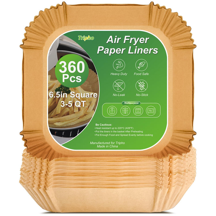 360 Pcs 6.5” Square Air Fryer Paper Liners Disposable Unbleached Heavy Duty (360 Count)
