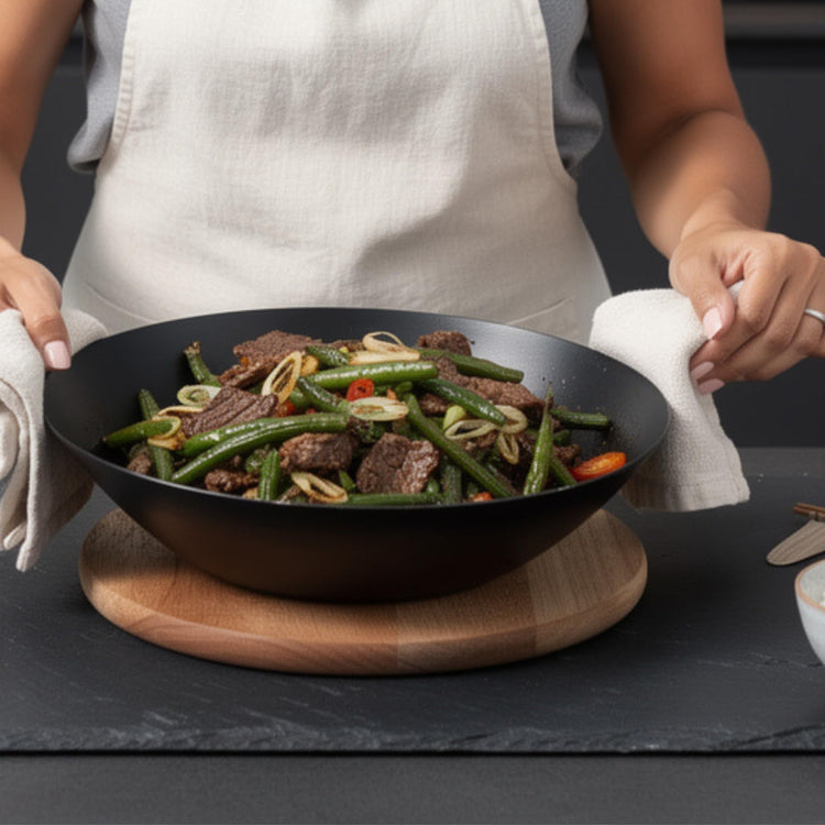 Forest 3 Quart Blue Carbon Steel Pan & Wok Set with Acacia Wood Handle (4 Count)