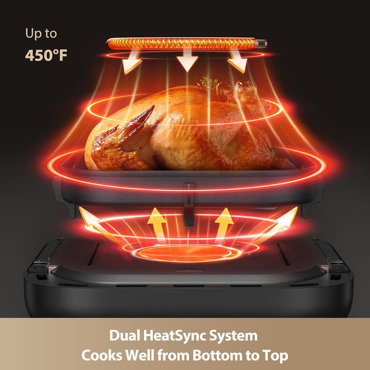 Mova FD10Pro Air Fryer, 6.3QT Large Digital Airfryer with Visible Window, 11 Preset Cooking Modes, Dual Heating System 122-450°F Precise Heat for Even Results, Non-Stick Baskets