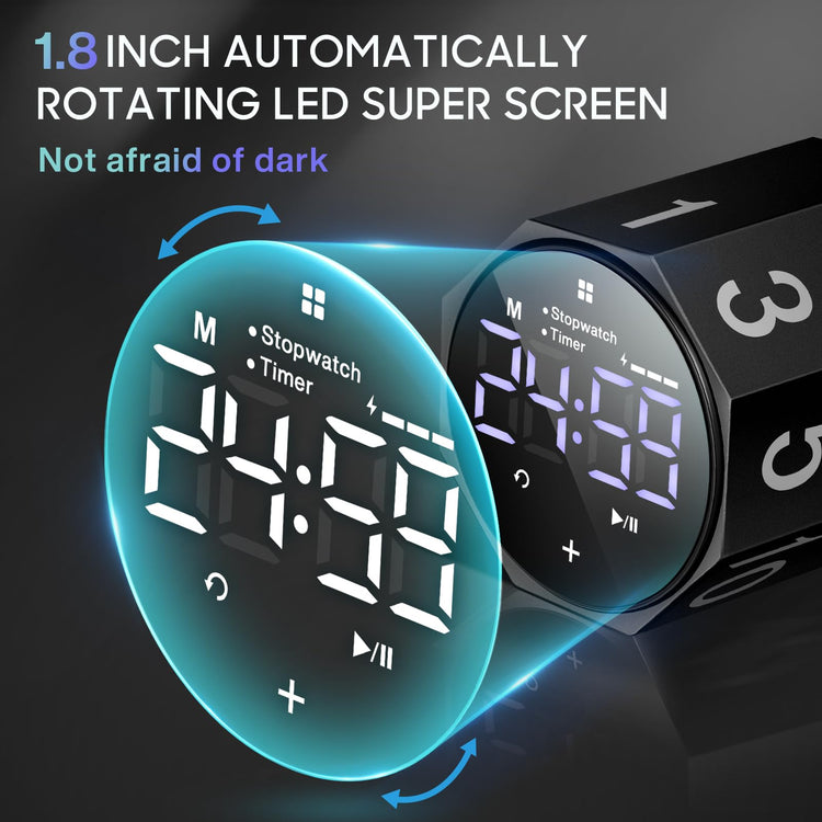 ADHD Pomodoro Timer Metal Gravity Rotation 1.8” LED Large Screen