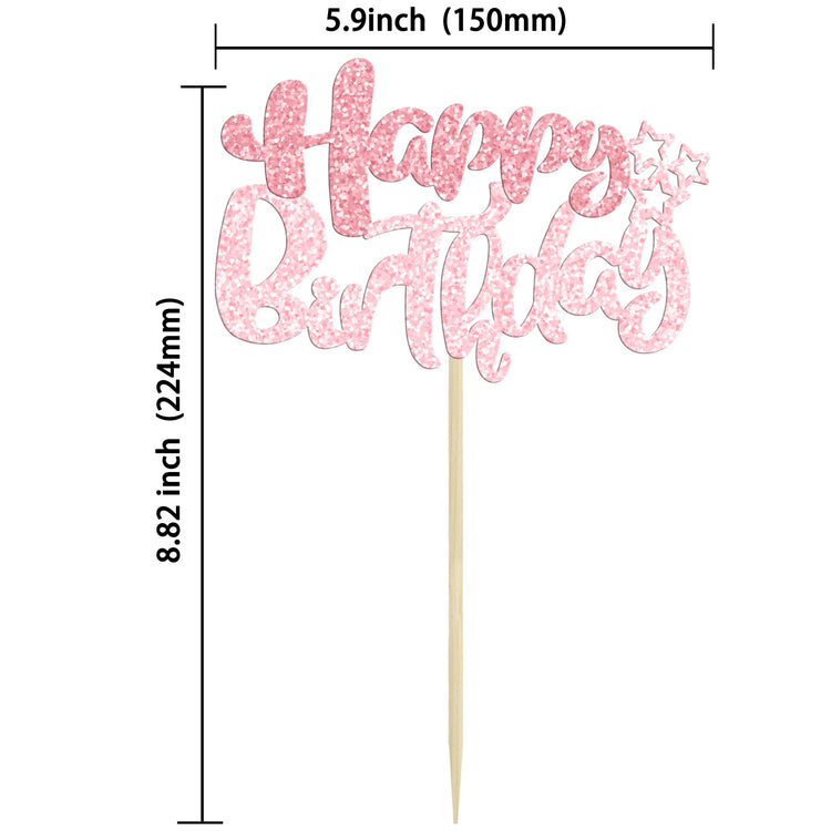 24Pcs Pink Light Pink Happy Birthday Cupcake Toppers for Baby Shower (24 Count)
