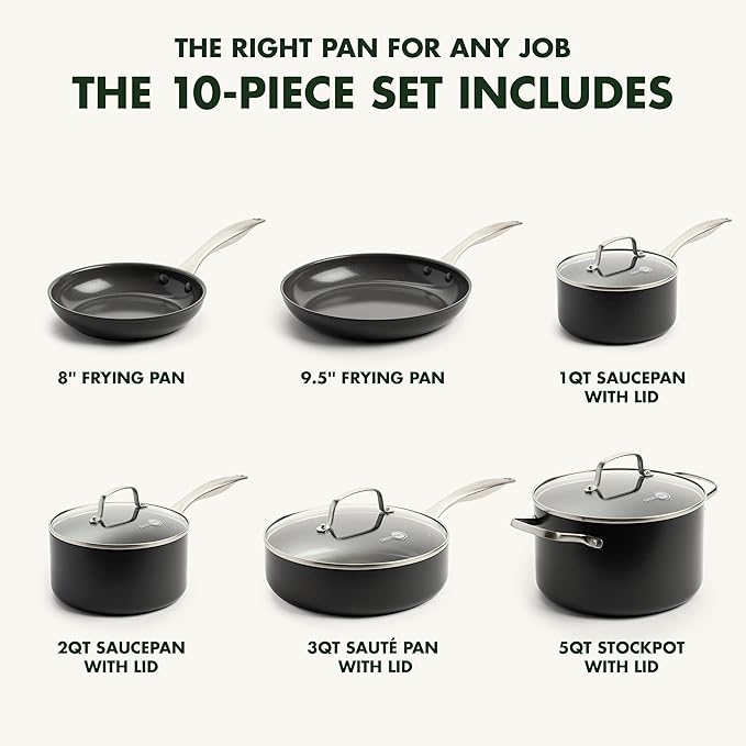 GreenPan Canterbury 10 Piece Cookware Pot and Pans Set, Hard Anodized PFAS-Free Healthy Ceramic Nonstick, Stainless Steel Handles, Versatile Cooking Essentials, Dishwasher & Oven Safe, Oxford Blue