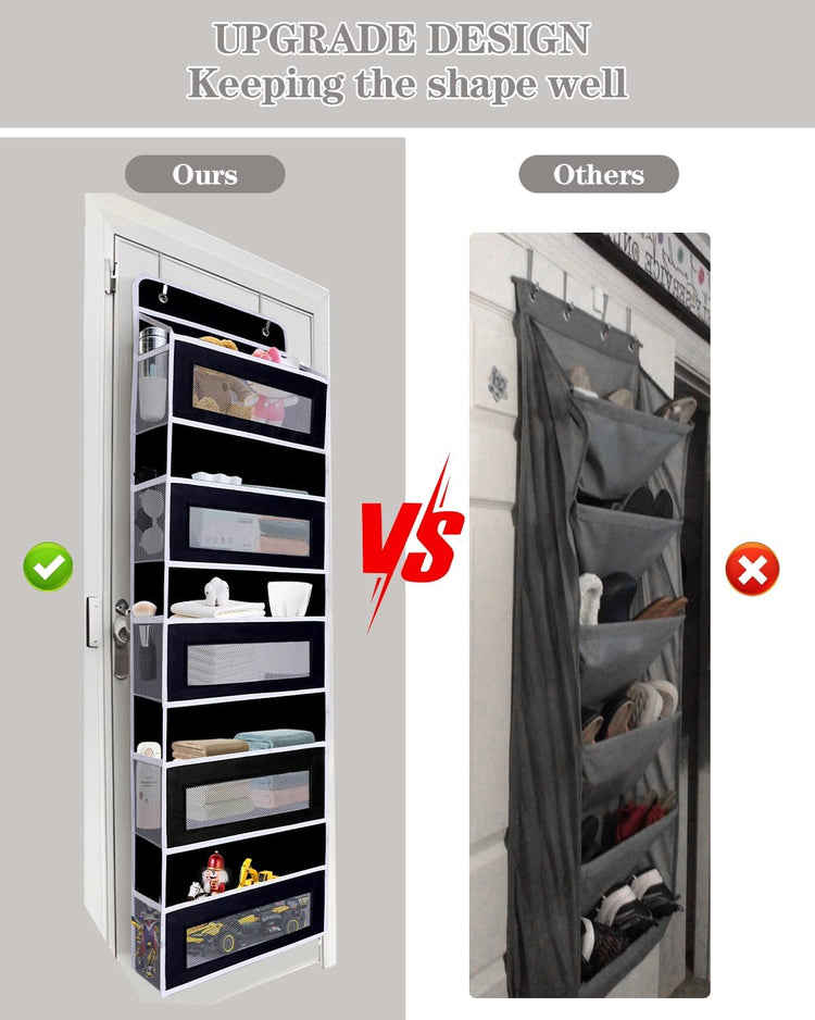 Over Door Hanging Storage Organizer, 5 Large Pockets, 10 Mesh Pockets,Black, 44 lbs Capacity (Black)