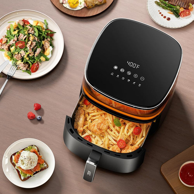 ASZ Digital Air Fryer 6 qt with Window Up - Big Airfryer 6 Presets Preheat Airfry Reheat Bake Roist Broil 400°F Airfrier 85% Oil Less,Nonstick Dishwasher-Safe Parts, Automatic Shutoff