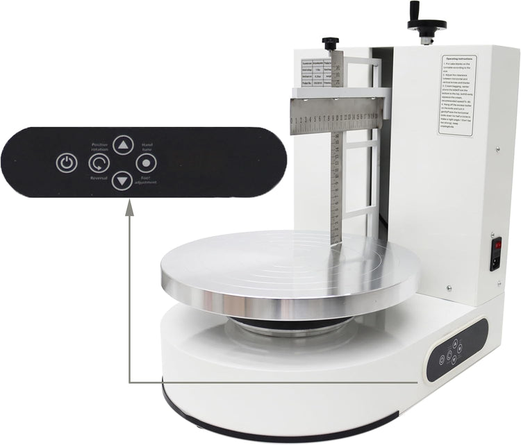 TECHTONGDA Cake Cream Spreading Frosting Icing Turntable Automatic Coating Machine with Graduated Scraper 60-320RPM Rotating Speed for 6-14inch Cakes White