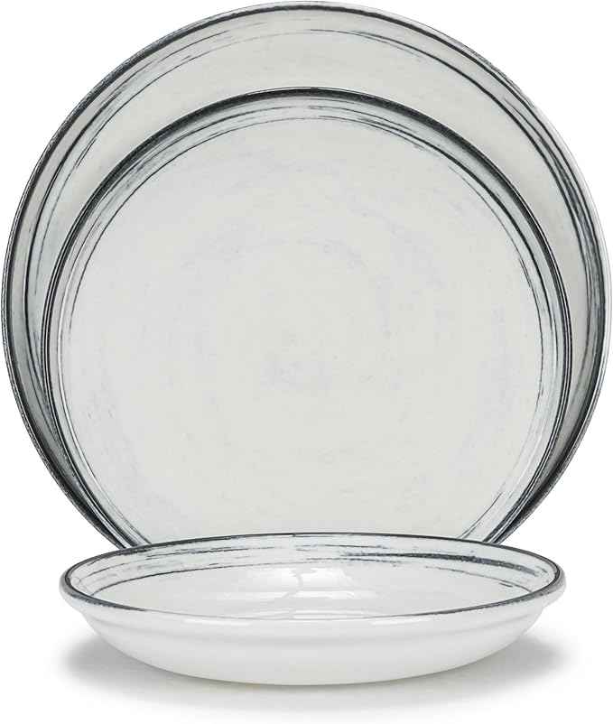 French Home 12-Piece Dinnerware Set – Water's Edge Porcelain Plates and Bowls – Elegant, Lead-Free Stoneware Set for Everyday Use