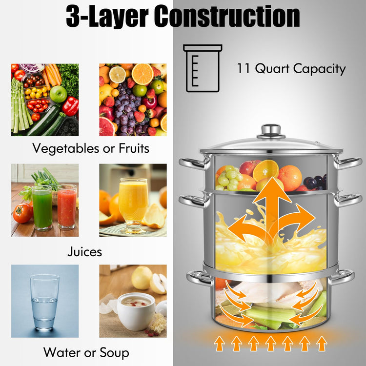 11 Quart Juice Steamer Fruit Vegetables Juicer Steamers w (3 Count)