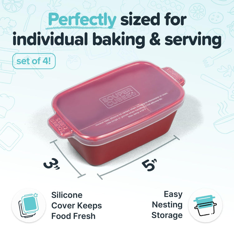 Stoneware Small Ceramic 5" x 3" Baking Dish with Silicone Covers