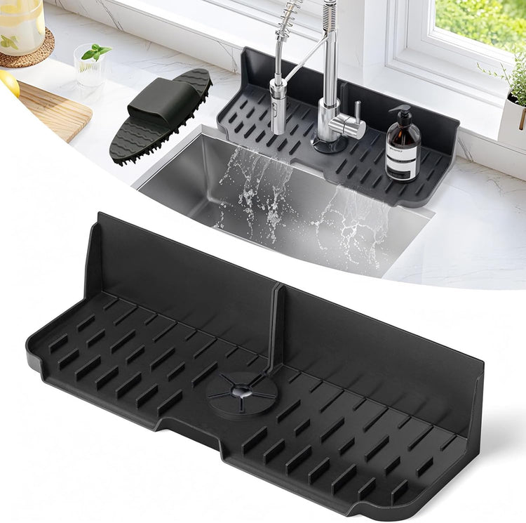 Kitchen Sink Splash Guard,Sink Draining Pad Behind Faucet,Faucet Mat for Kitchen Sink,Comes with a Silicone Brush for Cleaning Drying Mat for Countertop Protect