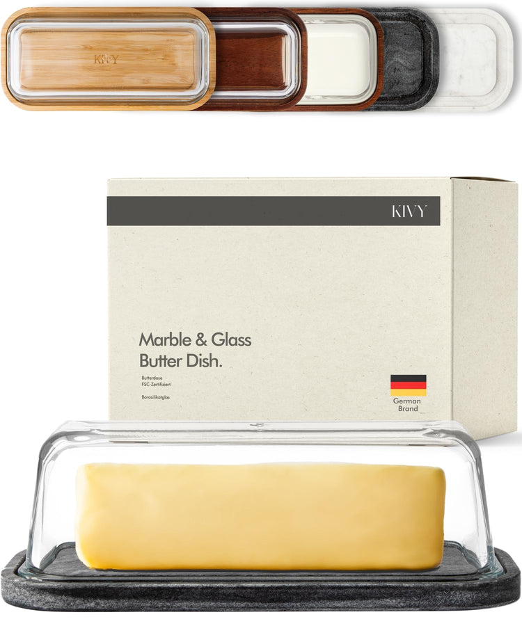Butter Dish Black Marble & Glass