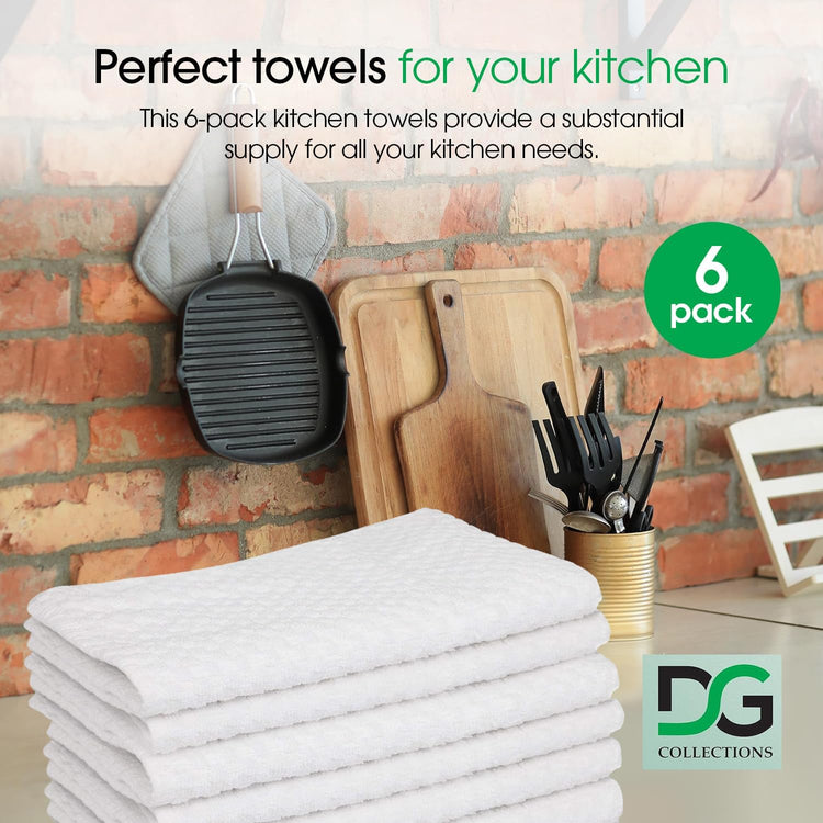 DG Collections Terry Dish Towels, 100% Cotton Kitchen Towels, Set of 6 (18x28 inch) Hand Towels - 400 GSM, Absorbent Terry Cloth Dish Towels for Kitchen, Soft Tea Towels - White Color - Nestoria