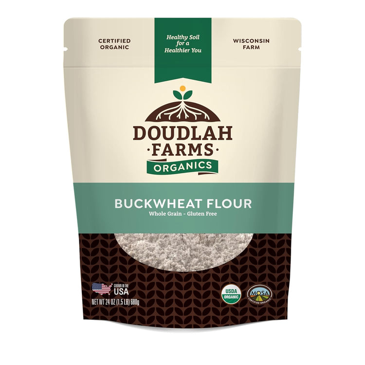 Organic Buckwheat Flour 1.5 lb - Non-GMO, USDA Organic, Gluten Free, Vegan - For Baking Bread, Pancakes, and More! Grown In USA, Farmed From Regenerative Soil by Doudlah Farms - Nestoria