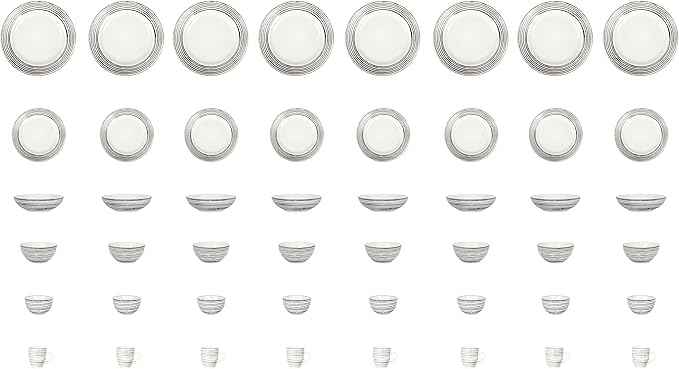 48 Piece Dinnerware Set, Ceramic Plates and Bowls Sets for 8, Microwave and Dishwasher Safe, Handcrafted Tree Bark Series Dish Set, White Birch