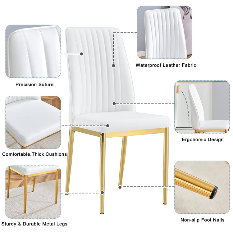 White Dining Chairs Set of 8 Leather Modern Kitchen Chairs with Metal Legs Armless Upholstered Chair for Dinner Room