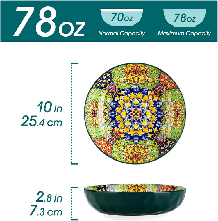 vancasso Large Serving Bowls, 78 Oz Extra Large Salad Bowls Set of 2, Bohemian Decorative Bowls for Salad, Fruit, Pasta and Dinner, Serving Dishes Set for Party, Dishwasher & Microwave Safe-Green