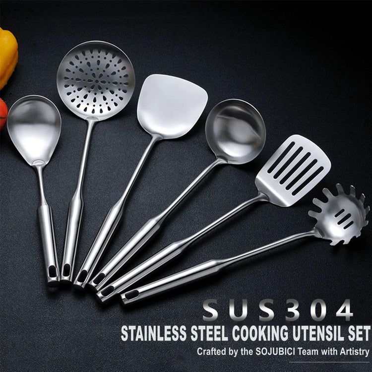 Cooking Utensils Set Stainless Steel Kitchen Metal Serving Utensils Set of 6 Pcs (6 Count)