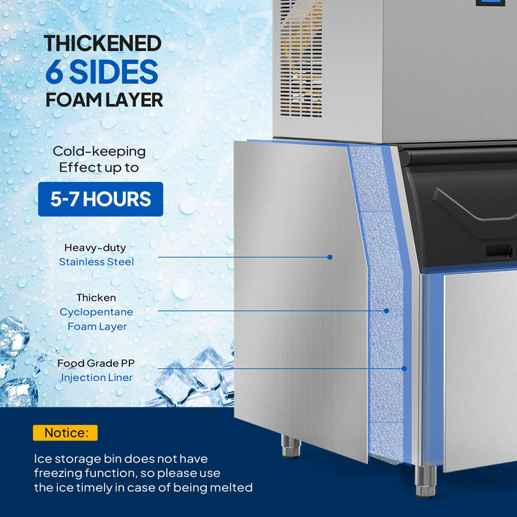 400LBS 24H Commercial Ice Maker with 300LBS Storage Bin