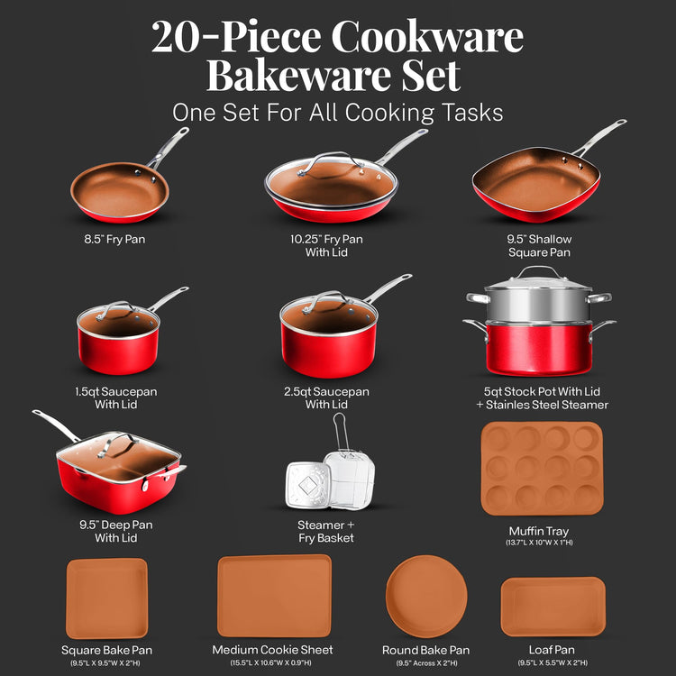 20 Pc Pots and Pans Set Nonstick Cookware + Bakeware Set