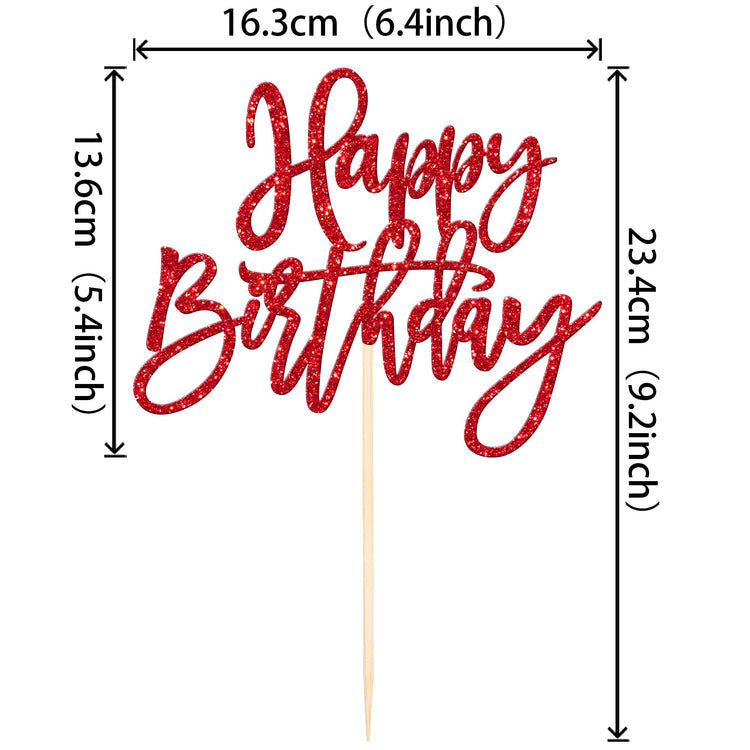 1 PCS Red Glitter Happy Birthday Cake Topper for Celebrating Birthday