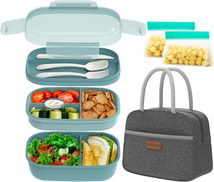 JBGOYON® Bento Lunch Box for Adults, Kids, Men, and Women – Includes Stackable Lunch Containers and Lunch Bag, Perfect for Boys and Girls, Microwave Safe and BPA-Free(Green )