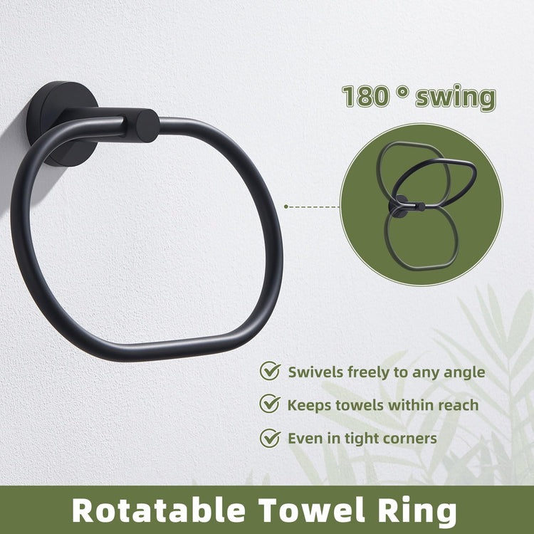 Matte Black Oval Towel Ring for Bathroom Kitchen