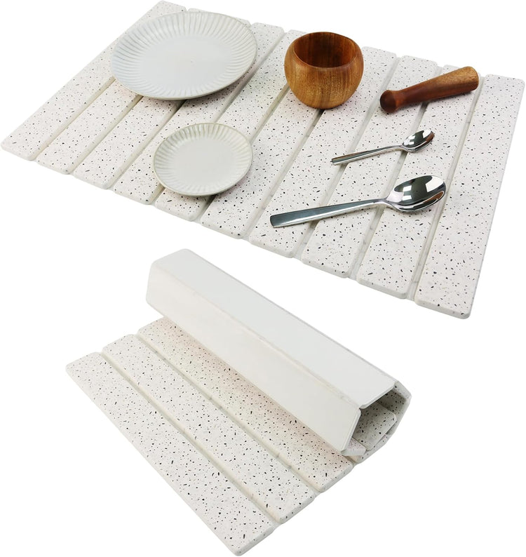 Large Stone Drying Mat for Kitchen Counter Diatomaceous Earth Collapsible 24”(L)*16”(W)Super Heat Resistant Mats, Quick Absorbent Dish Drying Rack(Spotted pattern)