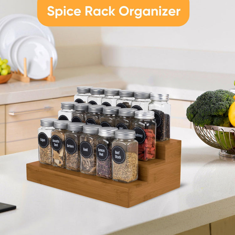 Bamboo Spice Rack Organizer for Cabinet 2 Pack