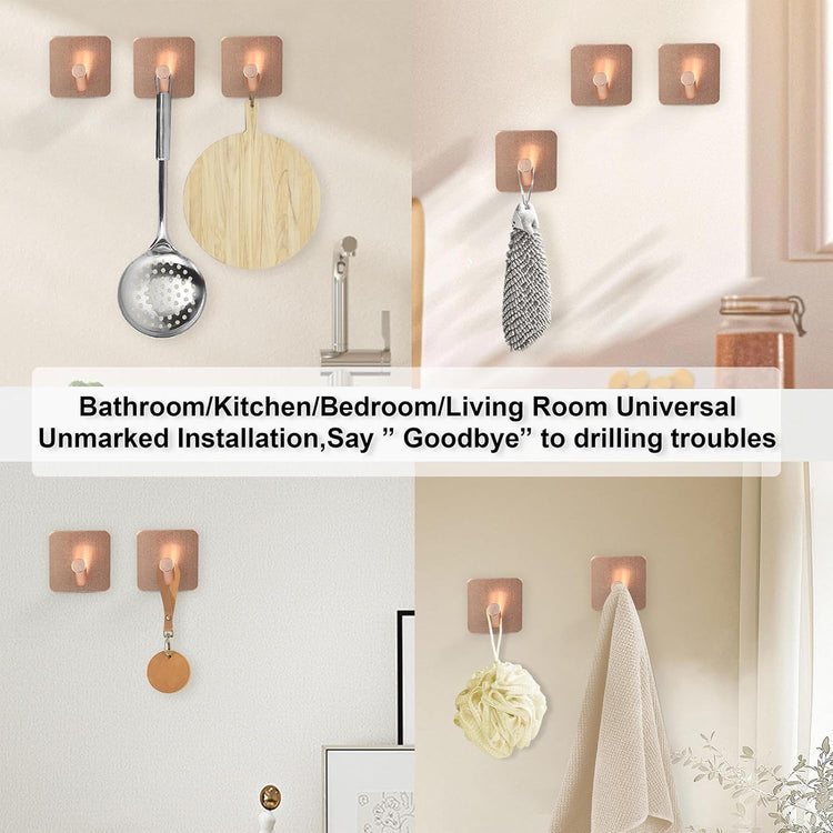Aluminum Wall Hooks, No Drill Damage-Free Adhesive Hook, Product for Hanging Heavy Duty for Bathroom Kitchen Home (Slanting Square Rose Gold Hook, 4)
