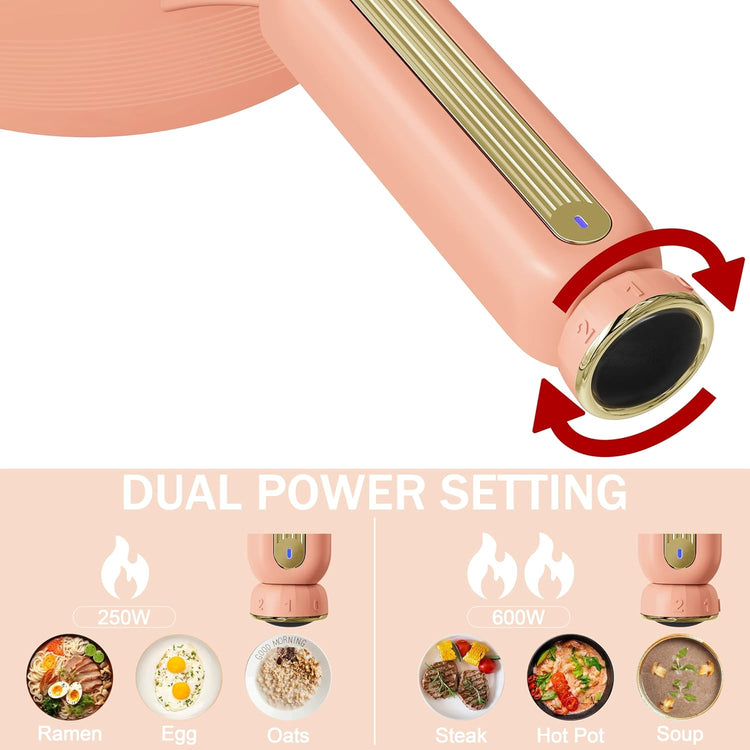 TOPWIT Hot Pot Electric with Steamer, đđ Electric Pot, Non-Stick Portable Cooker, Portable Pot, SautĂ© Pan for Steak, Egg, Ramen, Soup with Dual Power Control (Silicone Spatula Included), Peach