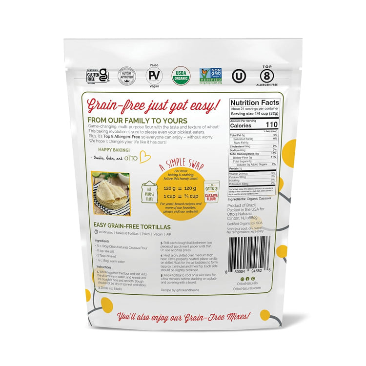 Otto's Naturals Organic Multi-Purpose Cassava Flour, Gluten-Free, Grain, Nut and Gum-Free, 1-to-1 Wheat Alternative, Paleo, AIP, 1.5 lb - Nestoria