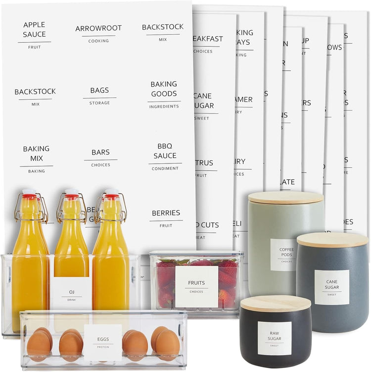 Talented Kitchen 157 Minimalist Style Fridge and Pantry Labels for Containers - Preprinted Kitchen and Refrigerator Organization Stickers for Jars, Food Containers (Black Print on White Matte Backing)