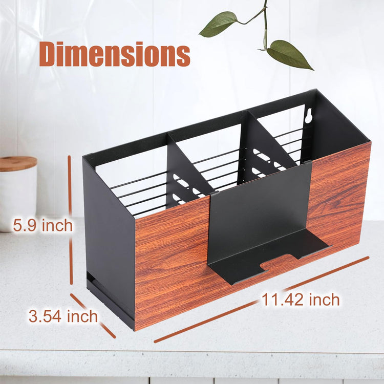 Utensil Holder Large Iron Flatware Container with 3 Compartments Countertop Wall