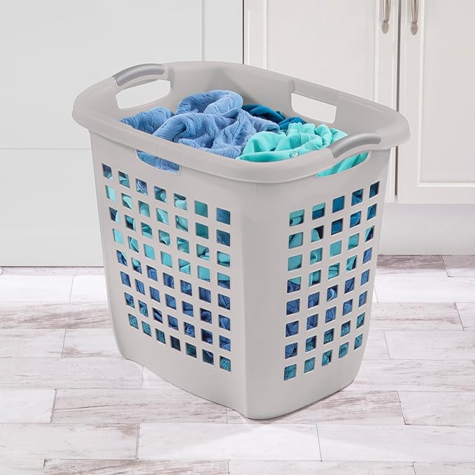 Sterilite 4-Pack 2.1 Bushel Ultra Easy Carry Hamper, Laundry Basket Organizer, Gray Pumice - Large Plastic Clothes Bin for Home, Dorm, Bathroom, and Bedroom Organization