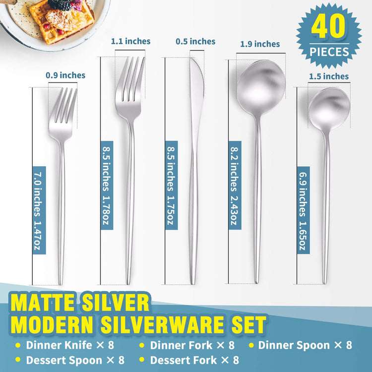 Matte Silverware Set for 8 (40 Count)