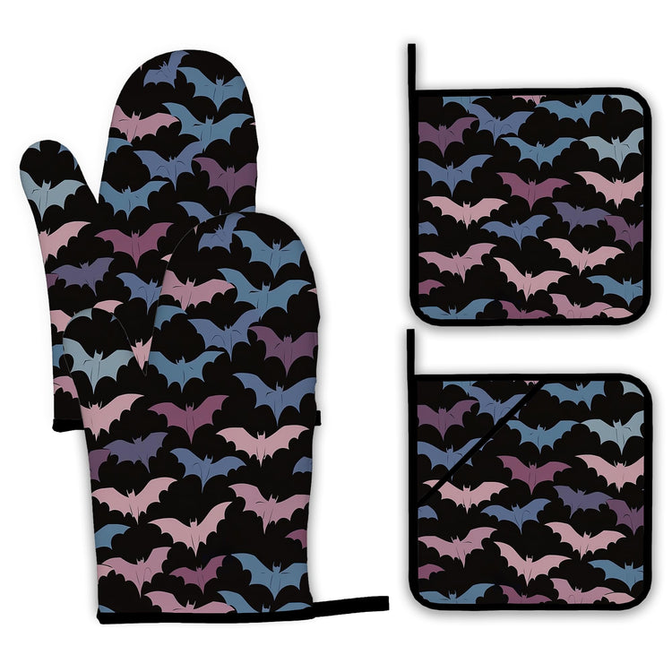 Colorful Bats Oven Mitts and Pot Holders Set (4 Count)