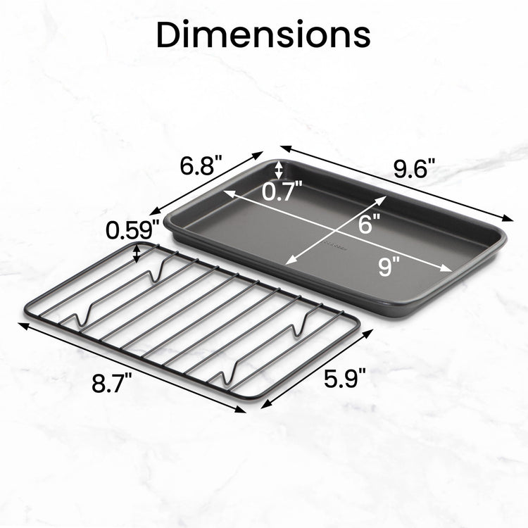 Set of 2 Nonstick Steel 9" x 6" Toaster Oven Mini Baking Sheets with Racks