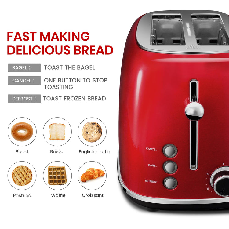 2 Slice Toaster Retro Stainless Steel with Bagel
