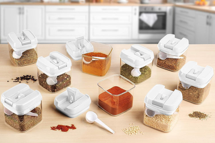 9 PC (0.5L, 17oz) Spice Storage Containers with Lids & 6 Spoons (9 Count)