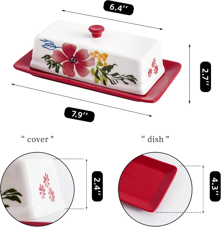 Butter Dish Ceramic Butter Keeper Butter Dish with Lid, Butter Container, RED